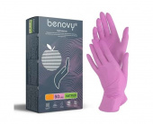 Нитриловые розовые перчатки "Benovy" S