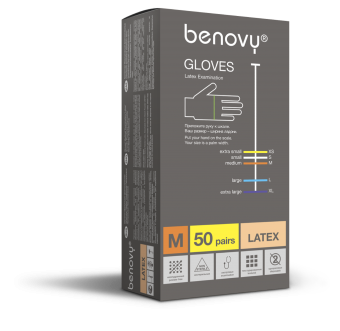 Латексные смотровые нестерильные неопудренные перчатки "Benovy" 50 шт XL